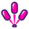 Three magenta projectiles